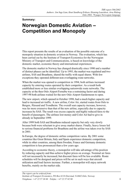 Norwegian Domestic Aviation – Competition and Monopoly