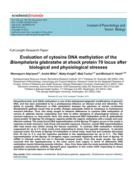 Evaluation of Cytosine DNA Methylation of the Biomphalaria Glabratahe at Shock Protein 70 Locus After Biological and Physiological Stresses