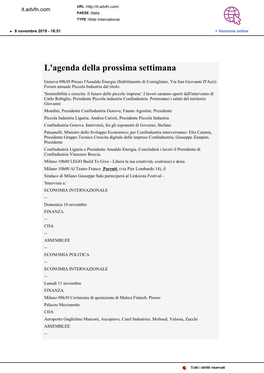 L'agenda Della Prossima Settimana