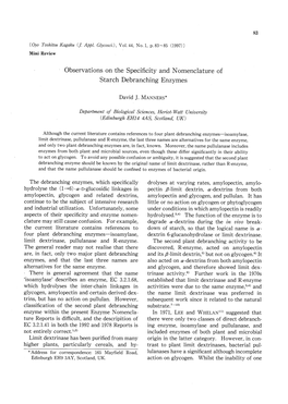 Observations on the Specificity and Nomenclature of Starch Debranching Enzymes