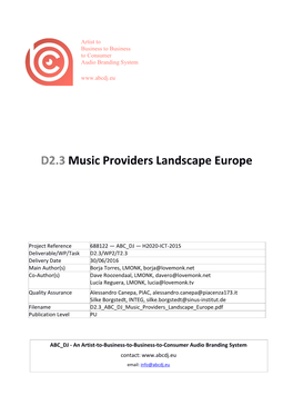 Music Providers Landscape Europe