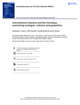 International Relations and the Himalaya: Connecting Ecologies, Cultures and Geopolitics