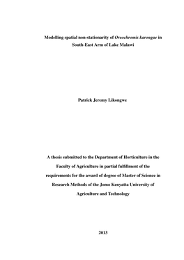 Modelling Spatial Non-Stationarity of Oreochromis Karongae in South-East Arm of Lake Malawi