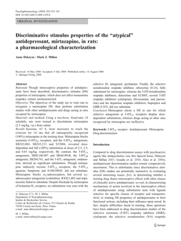 Discriminative Stimulus Properties of the “Atypical” Antidepressant, Mirtazapine, in Rats: a Pharmacological Characterization