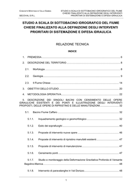 Studio a Scala Di Sottobacino Idrografico Del Fiume Chiese Finalizzato Alla Definizione Degli Interventi Prioritari Di Sistemazione E Difesa Idraulica