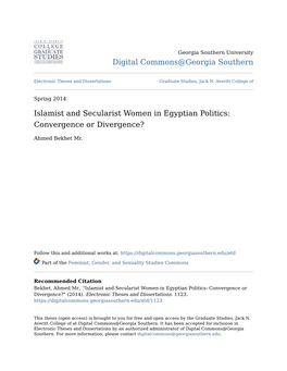 Islamist and Secularist Women in Egyptian Politics: Convergence Or Divergence?