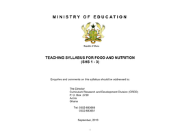 Teaching Syllabus for Food and Nutrition (Shs 1 - 3)