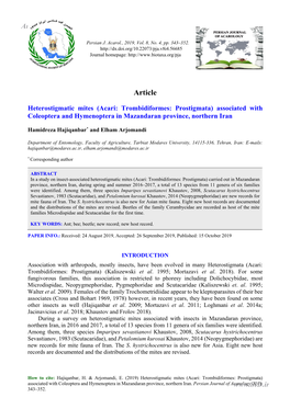 Heterostigmatic Mites (Acari: Trombidiformes: Prostigmata) Associated with Coleoptera and Hymenoptera in Mazandaran Province, Northern Iran