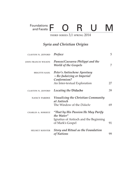 Forum 3,1 Syria and Christian Origins