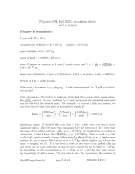 Physics 8/9, Fall 2019, Equation Sheet