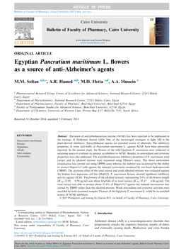 Egyptian Pancratium Maritimum L. Flowers As a Source of Anti-Alzheimerв€™S Agents