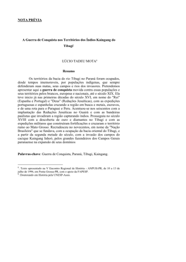 A Guerra De Conquista Nos Territrios Dos Ndios Kaingang Do Tibagi*