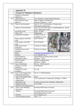 Appendix 10 Format for Mandatory Disclosure Mandatory Disclosure Updated on 10.1 AICTE File No