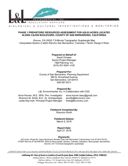 Phase I Prehistoric Resources Assessment