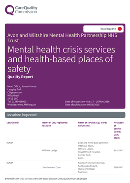 Avon and Wiltshire Mental Health Partnership NHS Trust Mental Health Crisis Services and Health-Based Places of Safety Quality Report