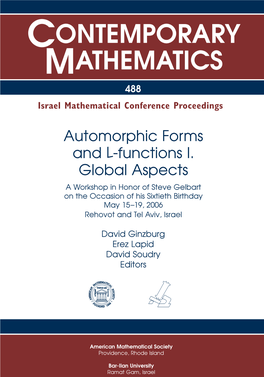 CONTEMPORARY MATHEMATICS 488 Israel Mathematical Conference Proceedings