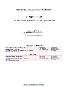 Morgan Stanley Capital I Trust 2017-H1 Form FWP Filed 2017-05-16