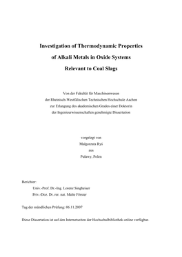 Investigation of Thermodynamic Properties of Alkali Metals in Oxide