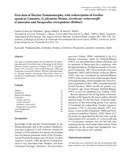 First Data of Iberian Nematomorpha, with Redescription of Gordius Aquaticus Linnaeus, G. Plicatulus Heinze, Gordionus Wolterstor