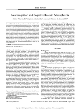 Neurocognition and Cognitive Biases in Schizophrenia