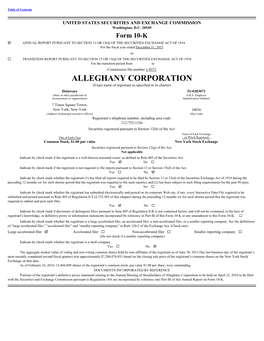 ALLEGHANY CORPORATION (Exact Name of Registrant As Specified in Its Charter)