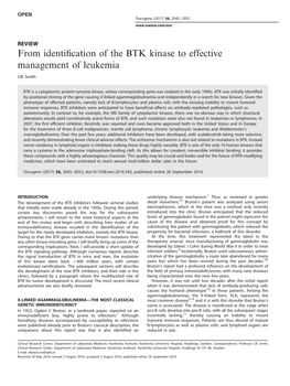 From Identification of the BTK Kinase to Effective Management of Leukemia