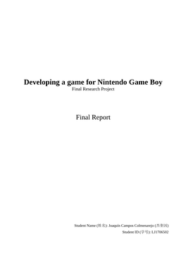 Developing a Game for Nintendo Game Boy Final Research Project