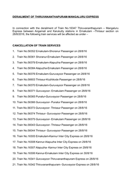 Derailment of Thiruvananthapuram-Mangaluru Express