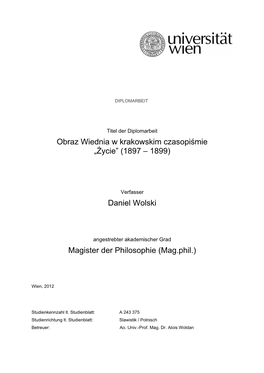 Obraz Wiednia W Krakowskim Czasopiśmie „Życie” (1897 – 1899)