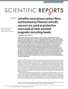 Ultrathin Amorphous Carbon Films Synthesized by Filtered Cathodic