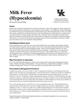 Milk Fever (Hypocalcemia) by Donna M