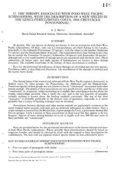 12. the Shrimps Associated with Indo-West Pacific Echinoderms, with the Description of a New Species in the Genus Periclimenes Costa, 1844 (Crustacea: Pontoniinae)