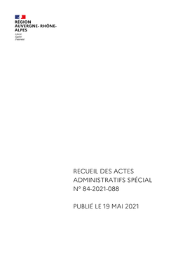 Recueil Des Actes Administratifs Spécial N° 84-2021-088