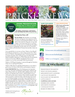 Prickly News South Coast Cactus & Succulent Society Newsletter | Sept 2020