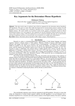 Key Arguments for the Determiner Phrase Hypothesis