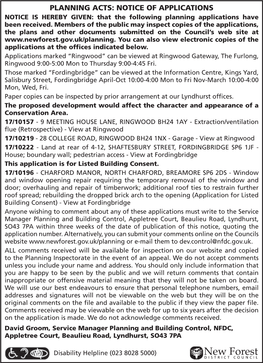 PLANNING ACTS: NOTICE of APPLICATIONS NOTICE IS HEREBY GIVEN: That the Following Planning Applications Have Been Received