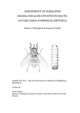 Assessment of Subalpine Grassland & Heath Sites in Haute- Savoie Using Syrphidae (Diptera)