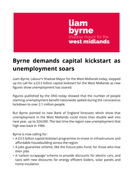 Byrne Demands Capital Kickstart As Unemployment Soars