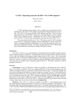 A UNIX™ Operating System for the DEC VAX-11/780 Computer*