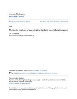 Meeting the Challenge of Assessing in a Standards Based Education System