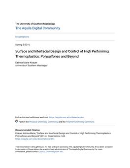 Surface and Interfacial Design and Control of High Performing Thermoplastics: Polysulfones and Beyond