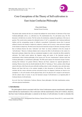 Core Conceptions of the Theory of Self-Cultivation in East Asian Confucian Philosophy