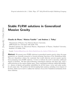 Stable FLRW Solutions in Generalized Massive Gravity