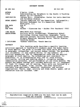 Understanding Our Neighbors to the South: a Teaching Manual for K-3 Teachers. INSTITUTION Indiana Univ., Bloomington
