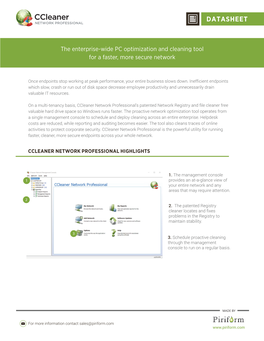 Ccleaner Network Professional’S Patented Network Registry and ﬁle Cleaner Free Valuable Hard Drive Space So Windows Runs Faster