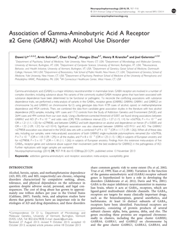 Association of Gamma-Aminobutyric Acid a Receptor Α2 Gene (GABRA2) with Alcohol Use Disorder