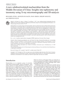 A New Subdisarticulated Machaeridian from the Middle Devonian of China: Insights Into Taphonomy and Taxonomy Using X-Ray Microtomography and 3D-Analysis