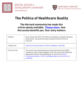 The Politics of Healthcare Quality