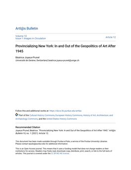 Provincializing New York: in and out of the Geopolitics of Art After 1945