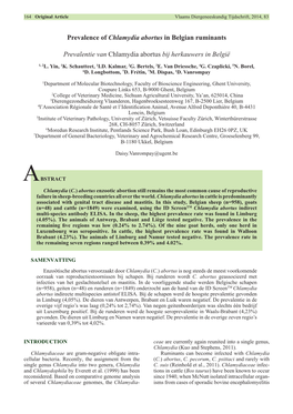 Prevalence of Chlamydia Abortus in Belgian Ruminants Prevalentie Van Chlamydia Abortus Bij Herkauwers in België